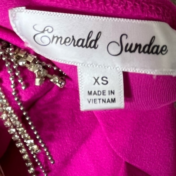 Emerald Sundae Sleeveless HighNeck Rhinestone Fringe Back Dress Neon Pink XS NWT - Picture 15 of 15